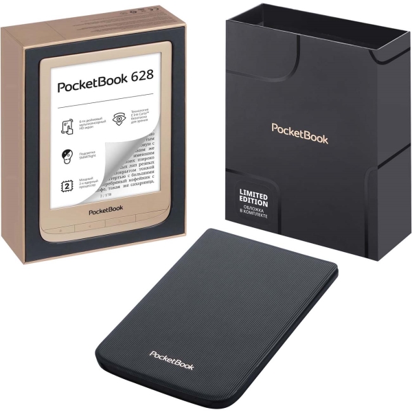 Электронная книга PocketBook 628 Limited Edition Gold (чехол в комплекте)